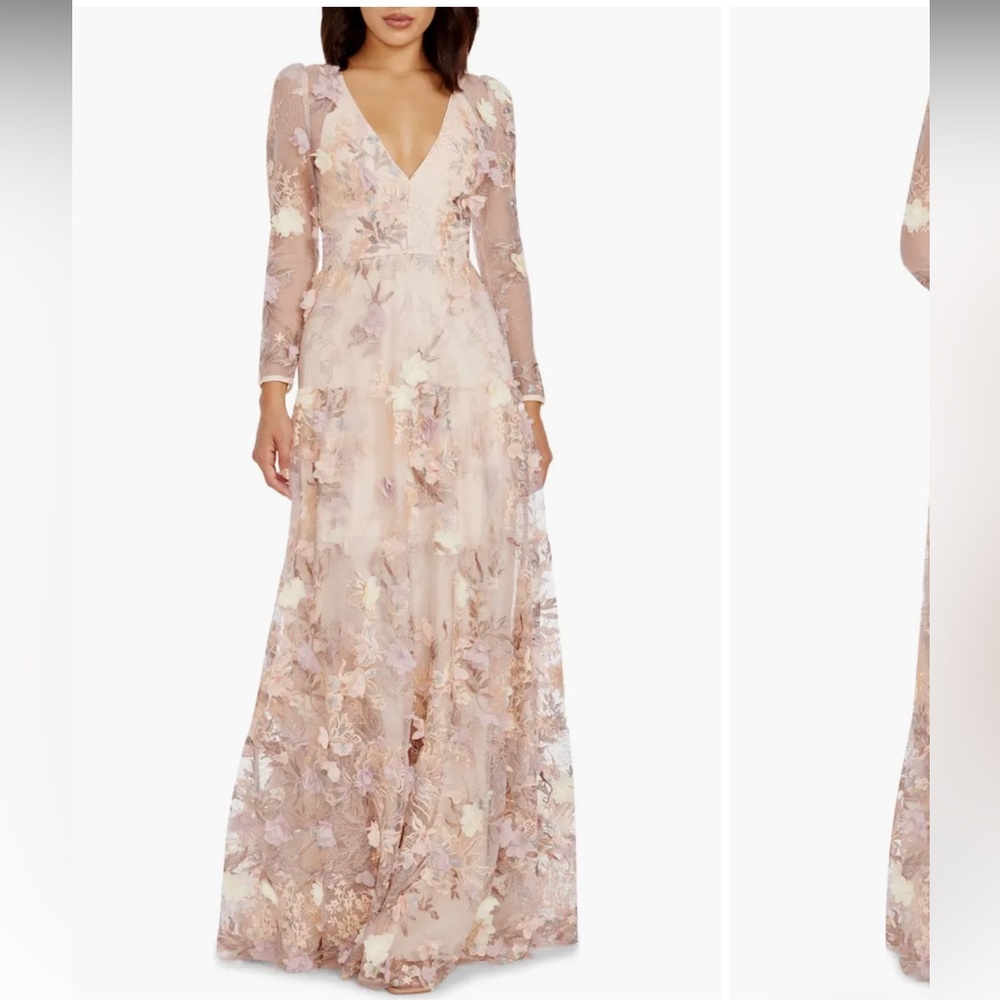 Angelina Floral Embroidery Long Sleeve Gown Dress the Population